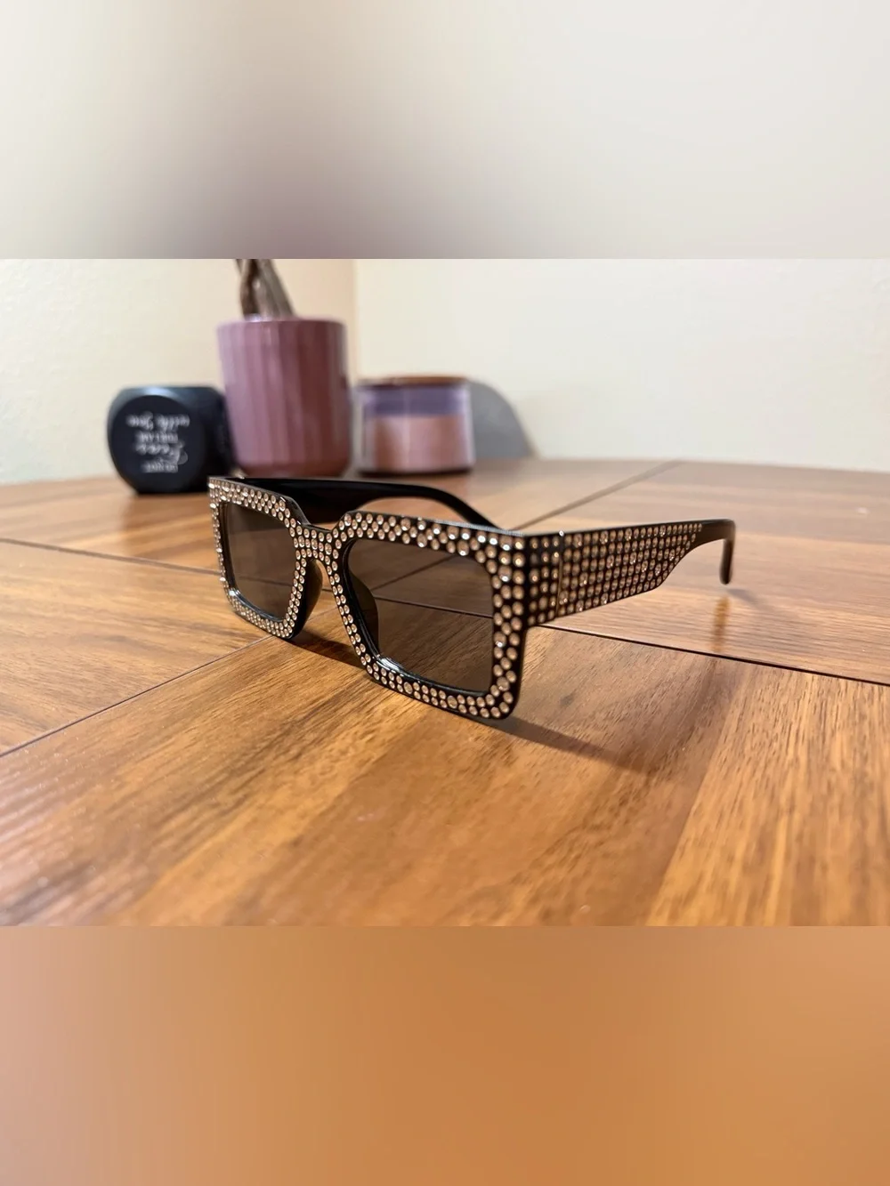 Crystal-Embellished Square Sunglasses - Black